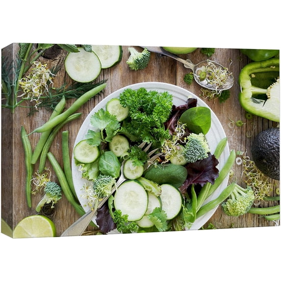 wall26 Canvas Print Wall Art Country Farm Cucumber Green Bean Salad Food & Cooking Kitchen Photography Realism Decorative Scenic Rustic Zen Calm Colorful for Living Room, Bedroom, Office - 32&quo