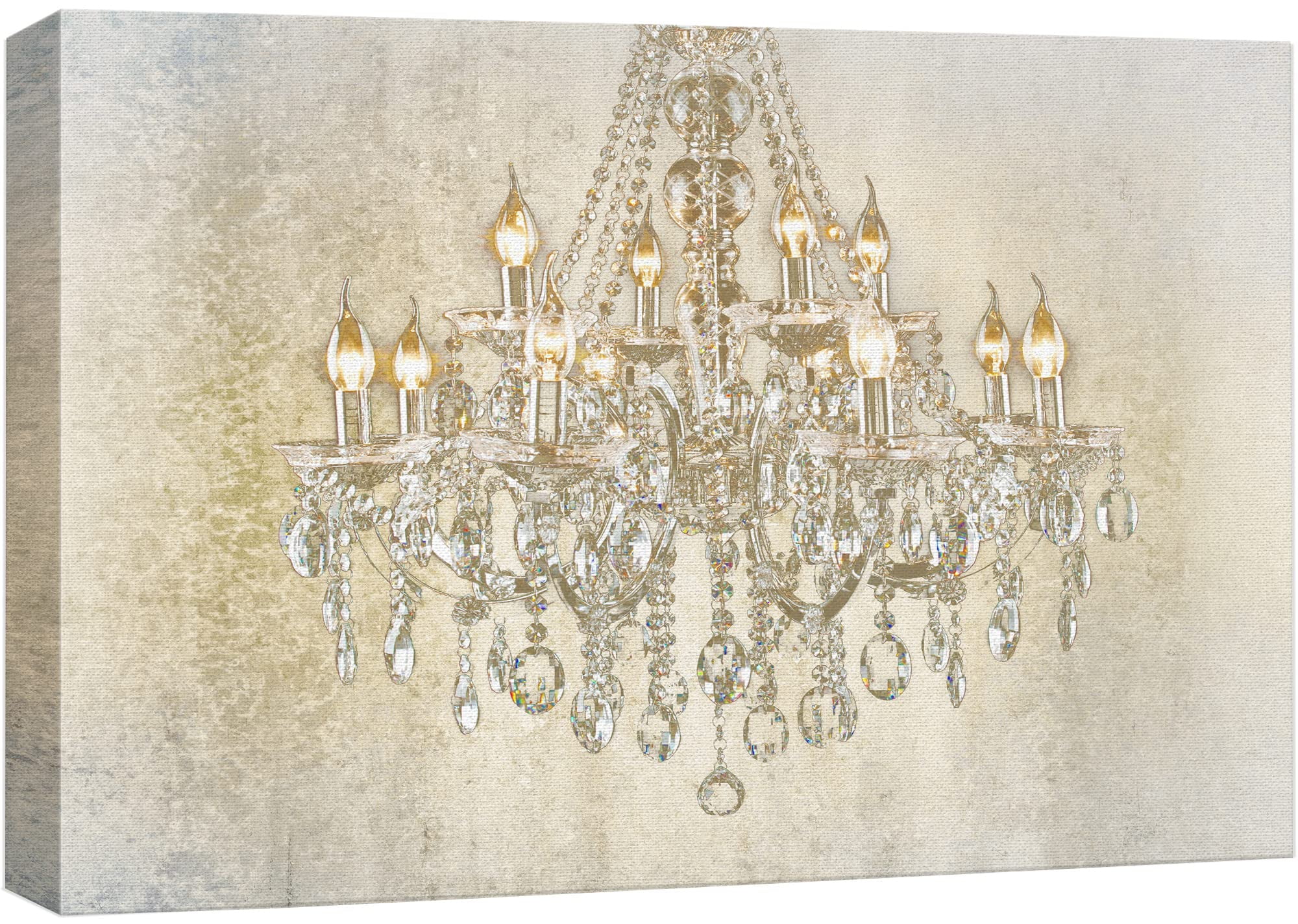 Elegant Beige and Green Crystal Chandelier Canvas Art