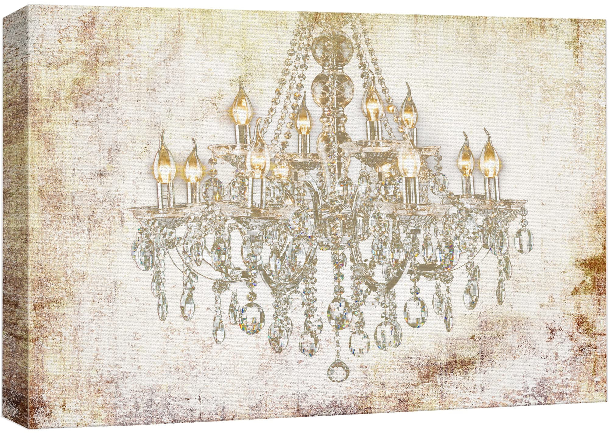 Vintage Gold Crystal Chandelier Framed Canvas Print, 12" x 18"