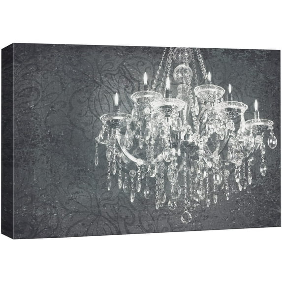 wall26 Canvas Print Wall Art Crystal Chandelier Silhouette on Floral Pattern Decorative Lights Digital Art Modern Art Chic Relax/Calm Multicolor for Living Room, Bedroom, Office - 32"x48"