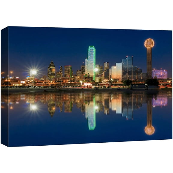 wall26 Canvas Print Wall Art Dallas, Texas City Skyline Reflection Architecture &amp; Maps Cityscape Photography Realism Global Scenic Colorful Multicolor for Living Room, Bedroom, Office - 24"x