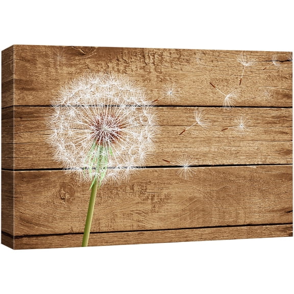 wall26 Canvas Print Wall Art Dandelion in The Wind on Wood Panels Nature Wilderness Mixed Media Modern Art Rustic Relax/Calm Multicolor for Living Room, Bedroom, Office - 24"x36"
