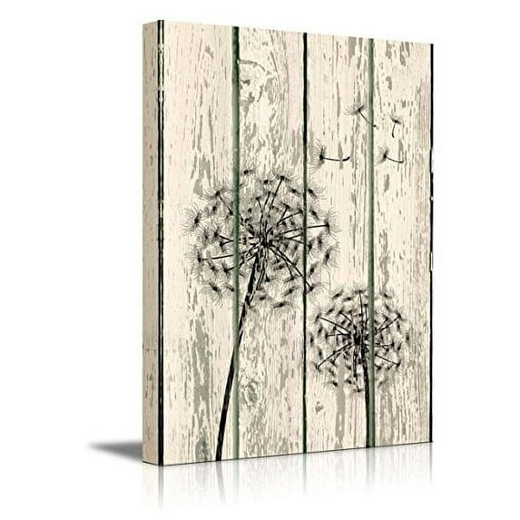 wall26 Canvas Print Wall Art Dark Dandelion Duo on Wood Panels Floral Flower Illustrations Modern Art Rustic Scenic Relax/Calm Multicolor for Living Room, Bedroom, Office - 16"x24"