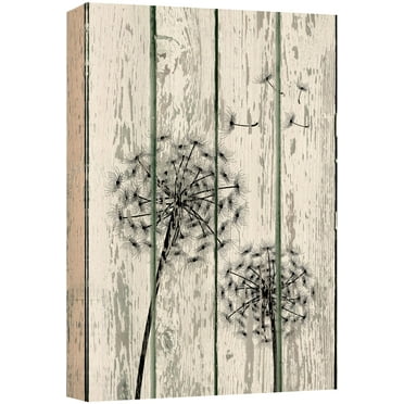wall26 Canvas Print Wall Art Dark Dandelion Duo on Wood Panels Floral Flower Illustrations Modern Art Rustic Scenic Relax/Calm Multicolor for Living Room, Bedroom, Office - 12&quot;x18&quot;