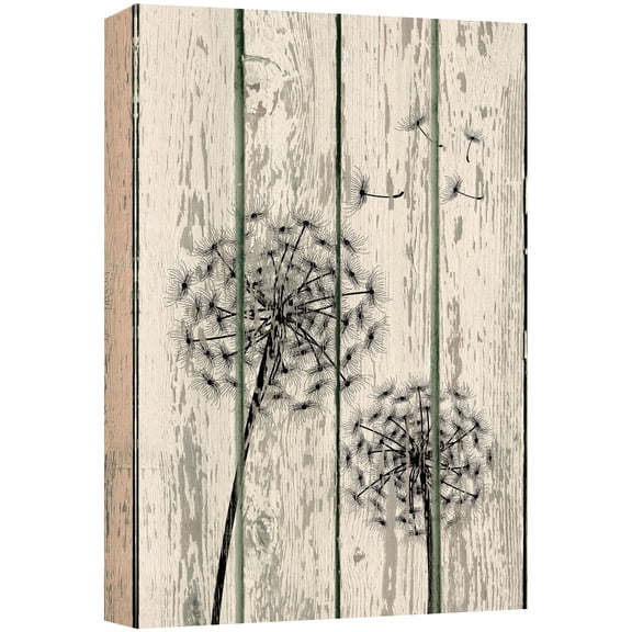 wall26 Canvas Print Wall Art Dark Dandelion Duo on Wood Panels Floral Flower Illustrations Modern Art Rustic Scenic Relax/Calm Multicolor for Living Room, Bedroom, Office - 12"x18"