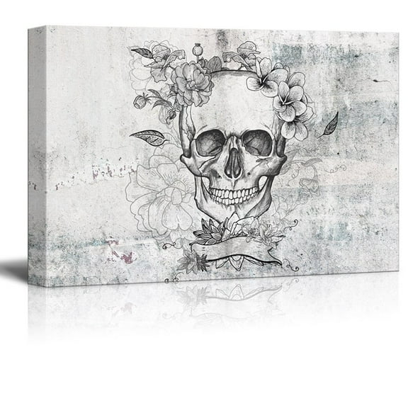 wall26 - Canvas Print Wall Art - Day of The Dead (Dia De Los Muertos) Themed Skull and Flowers - Gallery Wrap Modern Home Art | Ready to Hang - 12x18 inches