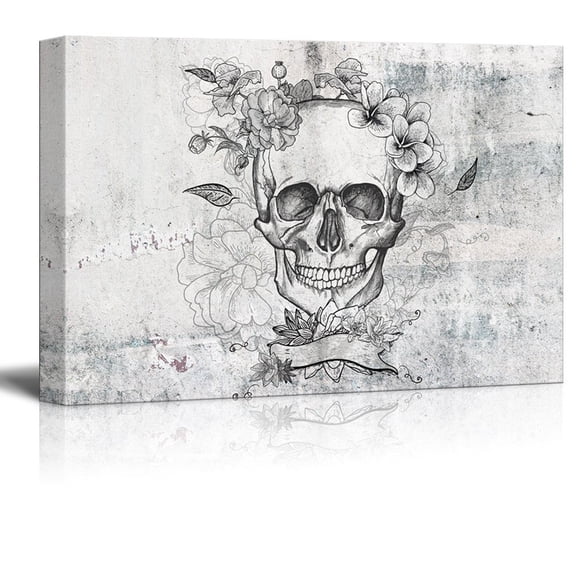 wall26 - Canvas Print Wall Art - Day of The Dead (Dia De Los Muertos) Themed Skull and Flowers - Gallery Wrap Modern Home Art | Ready to Hang - 24x36 inches