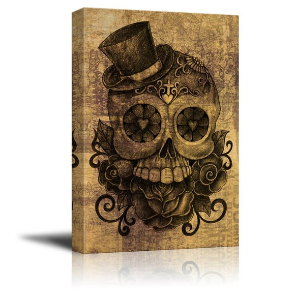 wall26 - Canvas Print Wall Art - Day of The Dead (Dia De Los Muertos) Themed Skull - Gallery Wrap Modern Home Art | Ready to Hang - 24x36 inches