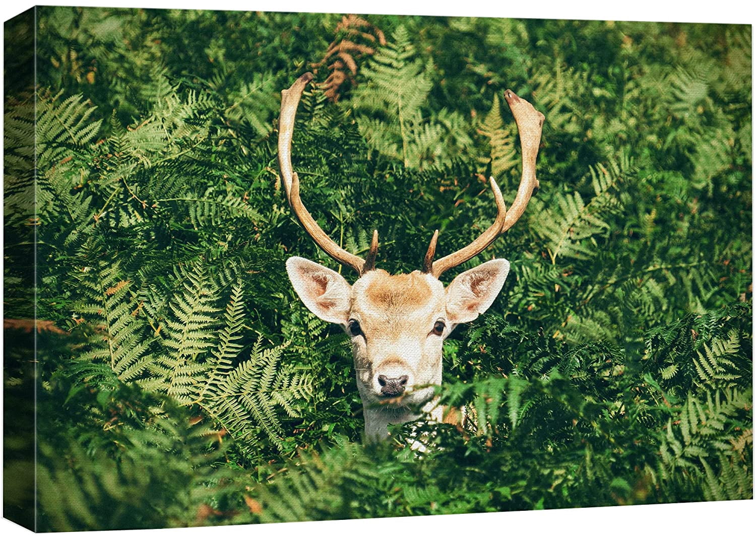 wall26 Canvas Print Wall Art Deer in Vibrant Emerald Green Forest Plants Nature Animals ...