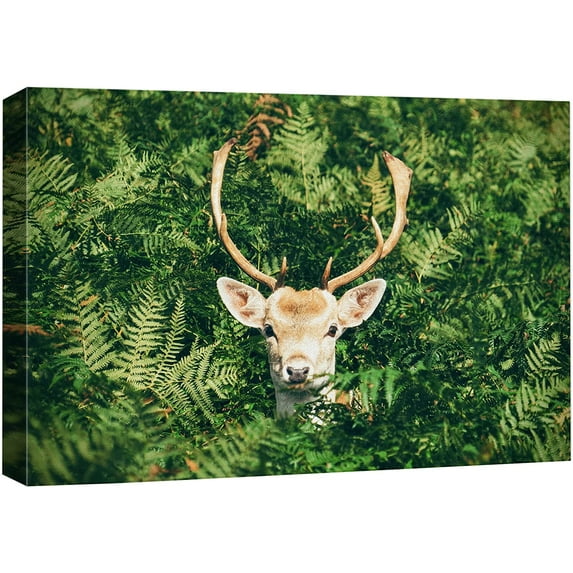 wall26 Canvas Print Wall Art Deer in Vibrant Emerald Green Forest Plants Nature Animals Photography Realism Rustic Scenic Landscape Wilderness Zen Colorful for Living Room, Bedroom, Office - 24"