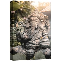 wall26 Canvas Print Wall Art Detailed Stone Ganesha Statue Jungle Sunset Nature Religious Photography Realism Decorative Yoga Multicolor Relax/Calm Zen for Living Room, Bedroom, Office - 12"x18&