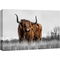 wall26 Canvas Print Wall Art Duotone Brown Buffalo Bison Mountain Valley Nature Animals Photography Realism Rustic Scenic Landscape Wilderness Zen Colorful for Living Room, Bedroom, Office - 12"