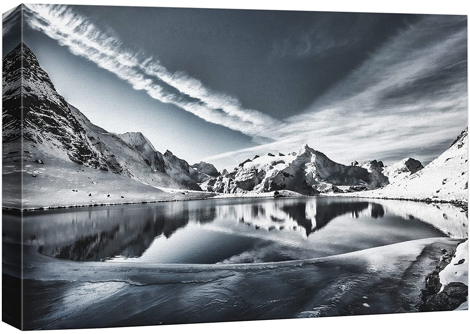 wall26 Canvas Print Wall Art Duotone Winter Arctic Snow Mountain Lake ...
