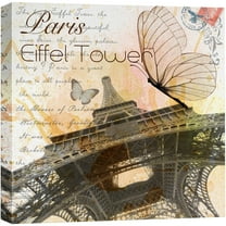wall26 Canvas Print Wall Art Eiffel Tower with Butterflies Architecture & Maps Cities Photography Realism Chic Scenic Relax/Calm Multicolor for Living Room, Bedroom, Office - 12"x12"