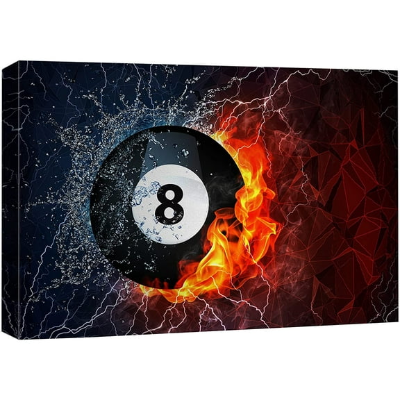 wall26 Canvas Print Wall Art Elemental Water &amp; Fire Explosion on 8-Ball Sports Athletes Digital Art Realism Modern Scenic Dramatic Fun Ultra for Living Room, Bedroom, Office - 12"x18"