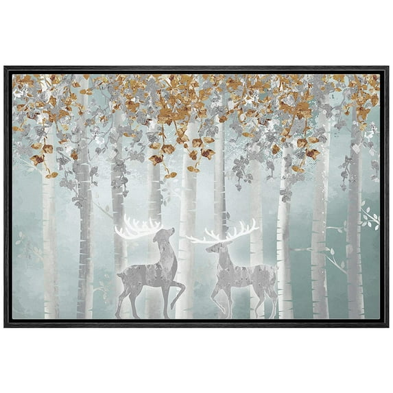 wall26 Canvas Print Wall Art Elk, Deer, Stag Silhouette in Brown Leaf Forest Nature Wilderness Mixed Media Modern Art Rustic Landscape Relax/Calm for Living Room, Bedroom, Office - 16"x24"