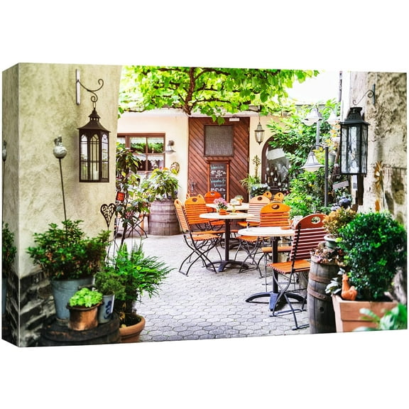 wall26 Canvas Print Wall Art European Cafe Restaurant Terrace Patio Food Cityscape Photography Modern Art Rustic Scenic Relax/Calm Multicolor Ultra for Living Room, Bedroom, Office - 32"x48&quot