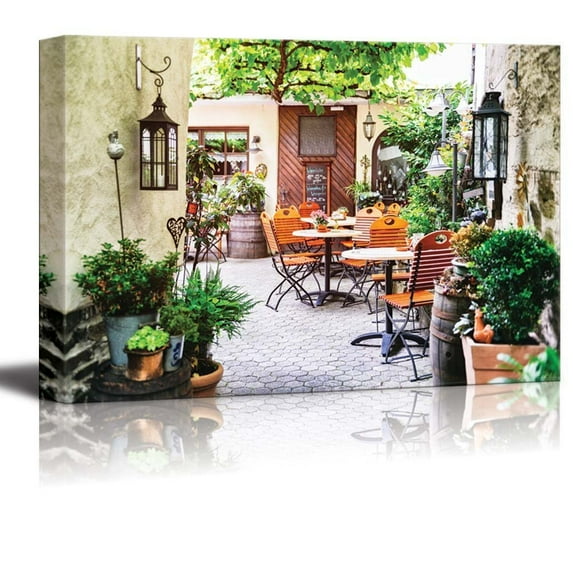 wall26 Canvas Print Wall Art European Cafe Restaurant Terrace Patio Food Cityscape Photography Modern Art Rustic Scenic Relax/Calm Multicolor Ultra for Living Room, Bedroom, Office - 24"x36"