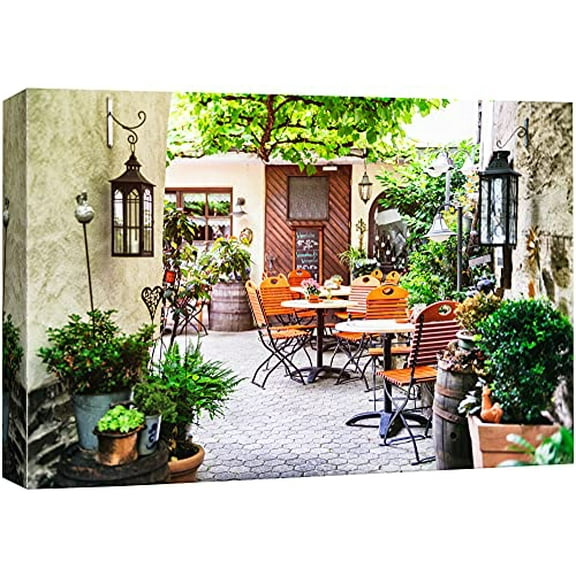 wall26 Canvas Print Wall Art European Cafe Restaurant Terrace Patio Food Cityscape Photography Modern Art Rustic Scenic Relax/Calm Multicolor Ultra for Living Room, Bedroom, Office - 12"x18&quot