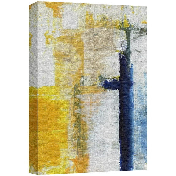 wall26 Canvas Print Wall Art Faded Geometric Blue &amp; Yellow Color Field Abstract Shapes Illustrations Modern Art Decorative Elements Colorful Multicolor for Living Room, Bedroom, Office - 12"