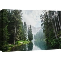 wall26 Canvas Print Wall Art Fall Green Forest with Lake Reflection Nature Wilderness Photography Modern Art Rustic Scenic Colorful Multicolor for Living Room, Bedroom, Office - 16$\