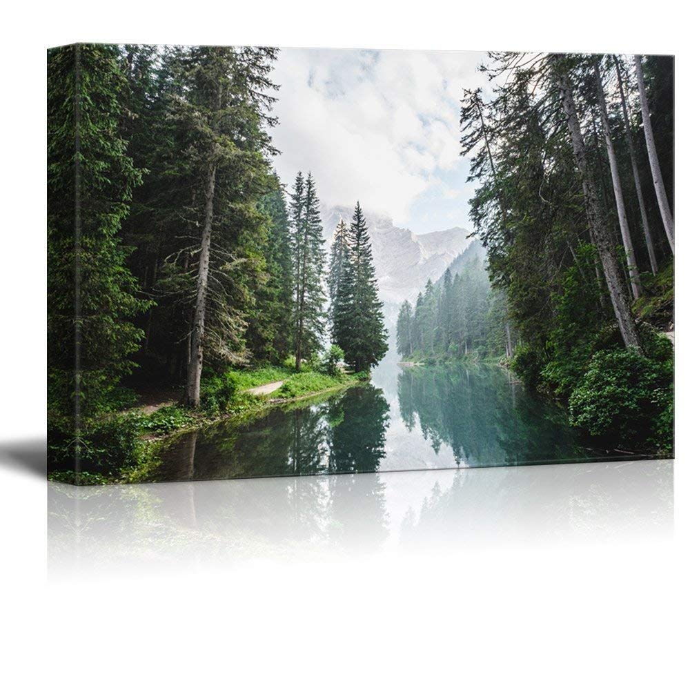 wall26 Canvas Print Wall Art Fall Green Forest with Lake Reflection Nature  Wilderness Photography Modern Art Rustic Scenic Colorful Multicolor for Living  Room, Bedroom, Office 16$\