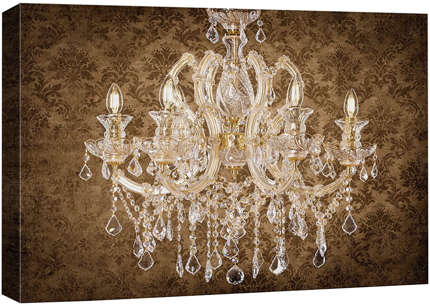 Vintage Brown and White Crystal Chandelier Canvas Wall Art