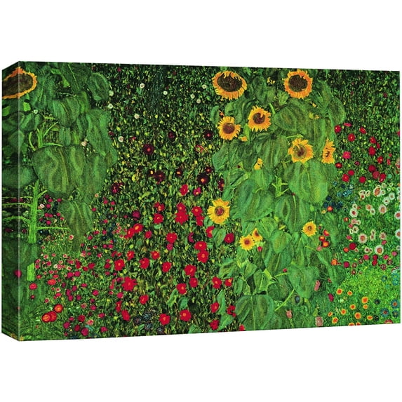 wall26 Canvas Print Wall Art Farm Garden with Sunflowers Gustav Klimt Classic Illustrations Fine Art Decorative Vintage Colorful Historic Multicolor Retro for Living Room, Bedroom, Office - 12"x