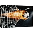 thumbnail image 1 of wall26 Canvas Print Wall Art Fiery Soccer Ball Makes a Goal Sports Athletes Photography Realism Contemporary Scenic Urban Multicolor Ultra for Living Room, Bedroom, Office - 32"x48", 1 of 5