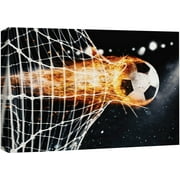 wall26 Canvas Print Wall Art Fiery Soccer Ball Makes a Goal Sports Athletes Photography Realism Contemporary Scenic Urban Multicolor Ultra for Living Room, Bedroom, Office - 24"x36"