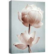 wall26 Canvas Print Wall Art Film Grain Effect Light Pink Lotus Flower Duo Floral Botanical Photography Realism Rustic Scenic Colorful Multicolor Pastel for Living Room, Bedroom, Office - 32"x48