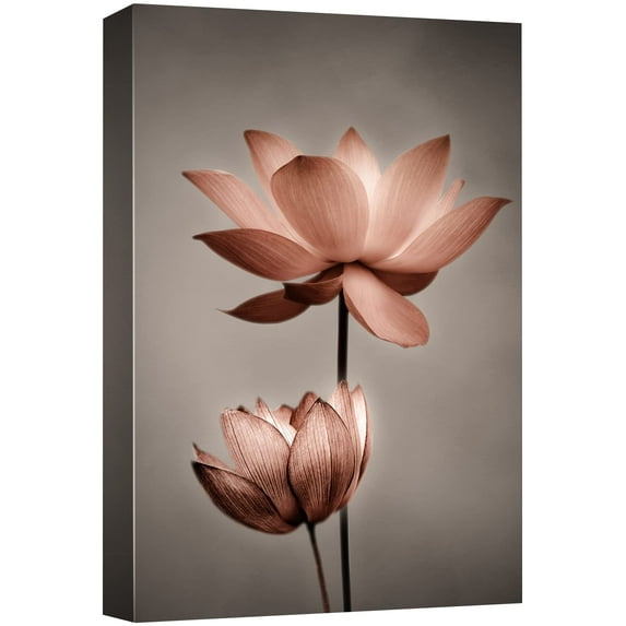 wall26 Canvas Print Wall Art Film Grain Effect Pink Lotus Duo Floral Botanical Photography Realism Rustic Scenic Colorful Multicolor Pastel for Living Room, Bedroom, Office - 12"x18"