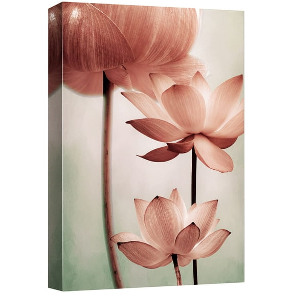 wall26 Canvas Print Wall Art Film Grain Effect Pink Lotus Trio Floral Botanical Photography Realism Rustic Scenic Colorful Multicolor Pastel for Living Room, Bedroom, Office - 32"x48"