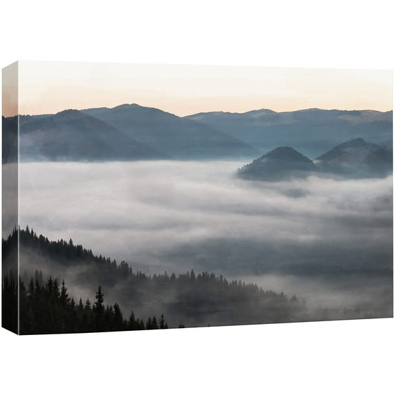 wall26 Canvas Print Wall Art Fog Glides Over Mountain Landscape Nature Wilderness Photography Realism Rustic Scenic Colorful Multicolor for Living Room, Bedroom, Office - 24"x36"