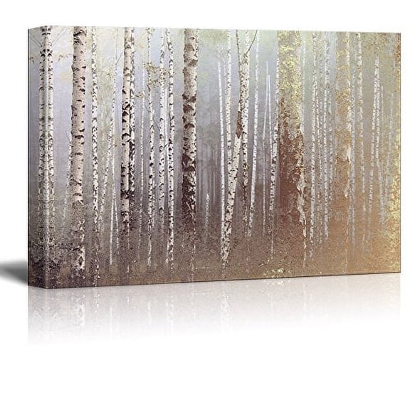 wall26 Canvas Print Wall Art Foggy Autumn White Birch Tree Forest Nature Wilderness Mixed Media Modern Art Rustic Landscape Relax/Calm Multicolor for Living Room, Bedroom, Office - 12"x18"