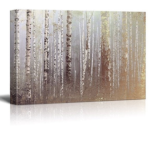 wall26 Canvas Print Wall Art Foggy Autumn White Birch Tree Forest Nature Wilderness Mixed Media Modern Art Rustic Landscape Relax/Calm Multicolor for Living Room, Bedroom, Office - 24"x36"