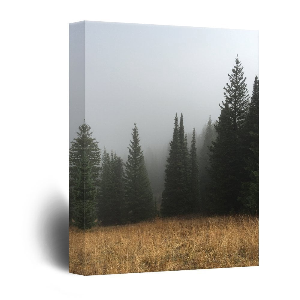 wall26 Canvas Print Wall Art Foggy Sky Over The Pine Tree Forest Nature ...
