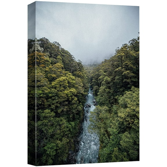 wall26 Canvas Print Wall Art Foggy Sky River Rustic Forest Waterfall Nature Wilderness Photography Realism Decorative Landscape Relax/Calm Zen Multicolor for Living Room, Bedroom, Office - 24"x3