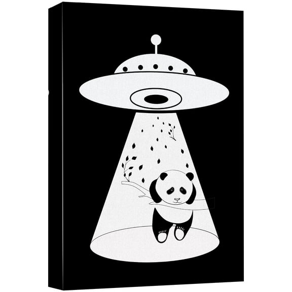 wall26 Canvas Print Wall Art Forest Panda Alien UFO Abduction Silhouette Kids Sci-Fi &amp; Fantasy Digital Art Pop Art Decorative Scenic Funny Black and White for Living Room, Bedroom, Office - 16&qu