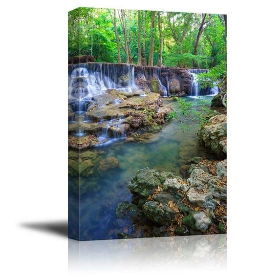 wall26 Canvas Print Wall Art Forest River &amp; Waterfall in Thailand Floral Plants Photography Realism Rustic Scenic Colorful Multicolor Neon Ultra for Living Room, Bedroom, Office - 32"x48&quo