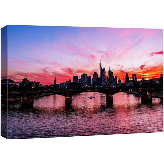 wall26 Canvas Print Wall Art Frankfurt Germany Sunset Silhouette Architecture Cityscape Photography Realism Scenic Landscape Modern Relax/Calm Colorful for Living Room, Bedroom, Office - 16"x24&