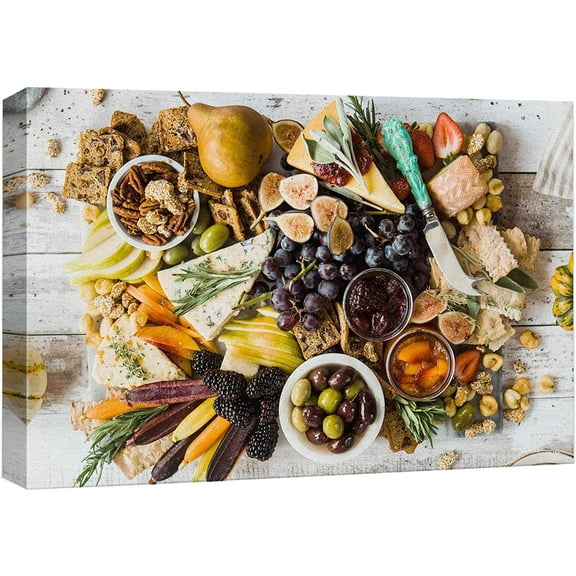 wall26 Canvas Print Wall Art Fresh Fruit Vegetable Cheese Smorgasbord Food &amp; Cooking Kitchen Photography Realism Decorative Scenic Rustic Zen Calm Colorful for Living Room, Bedroom, Office - 24&q