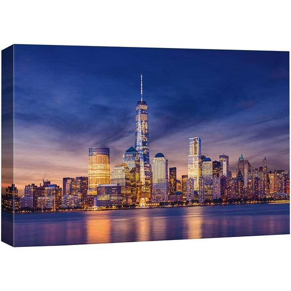 wall26 Canvas Print Wall Art Futuristic Sunset New York City Architecture Cityscape Photography Realism Rustic Scenic Landscape Modern Relax/Calm Colorful for Living Room, Bedroom, Office - 12&quot;x