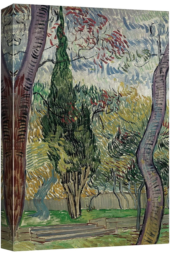 Canvas Print Wall Art Garden of Saint-Paul Hospital by Vincent Van Gogh Classic Historic Illustrations Fine Art Decorative Rustic Multicolor Colorful for Living Room, Bedroom, Office - 12&quot