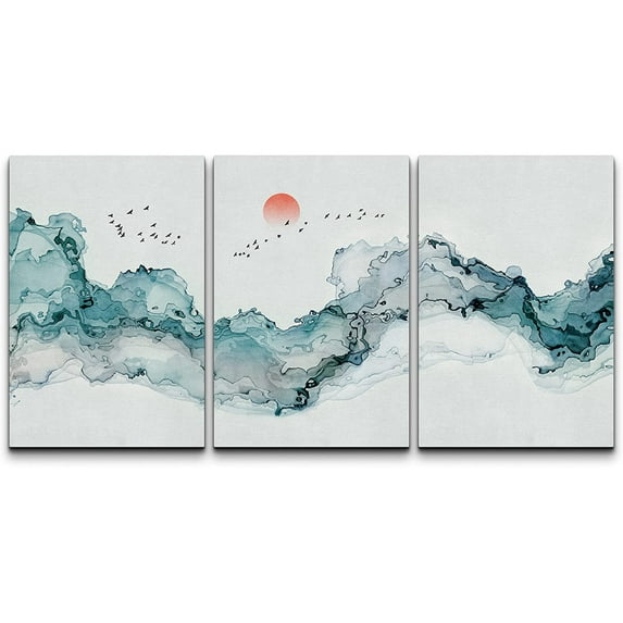 wall26 Canvas Print Wall Art Geometric Watercolor Smoke Cloud Sky Abstract Shapes Illustrations Modern Art Decorative Boho Multicolor for Living Room, Bedroom, Office - 24"x36" x 3 Panels