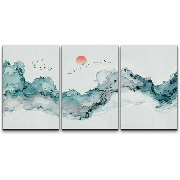 wall26 Canvas Print Wall Art Geometric Watercolor Smoke Cloud Sky Abstract Shapes Illustrations Modern Art Decorative Boho Multicolor for Living Room, Bedroom, Office - 24"x36" x 3 Panels