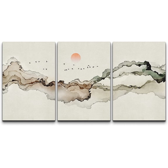 wall26 Canvas Print Wall Art Geometric Watercolor Smoke Wave Bird Sky Abstract Shapes Illustrations Modern Art Decorative Boho Multicolor for Living Room, Bedroom, Office - 16"x24" x 3 Pane