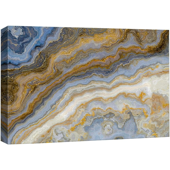 wall26 Canvas Print Wall Art Gold, Blue, White Crystal Gemstone Landscape Nature Wilderness Digital Art Realism Stylish Chic Decorative Close Up Colorful for Living Room, Bedroom, Office - 32"x4