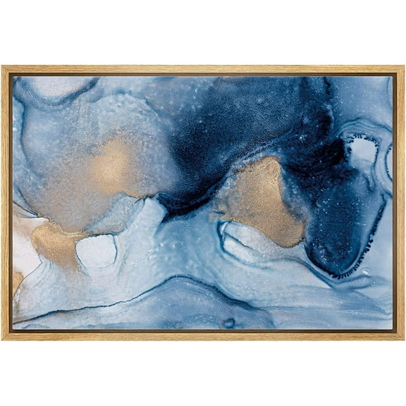 wall26 Canvas Print Wall Art Gold, Blue &amp; White Watercolor Smoke Collage Abstract Shapes Digital Art Modern Art Bohemian Colorful Multicolor Ultra for Living Room, Bedroom, Office - 24"x36&q