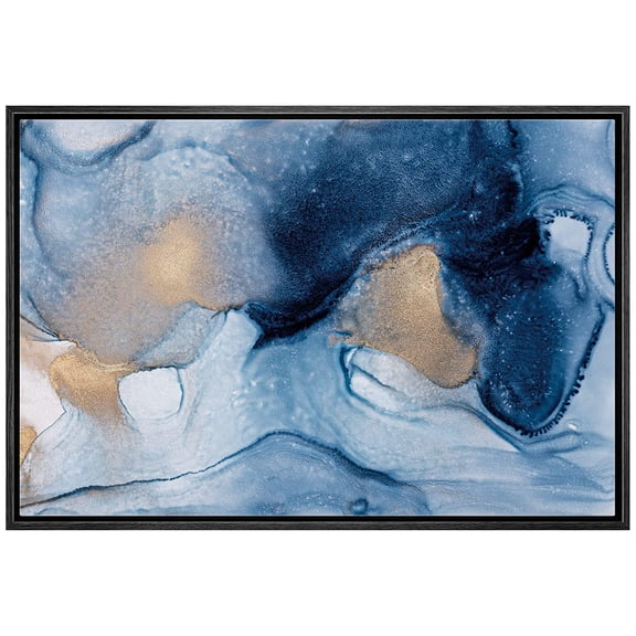 wall26 Canvas Print Wall Art Gold, Blue & White Watercolor Smoke Collage Abstract Shapes Digital Art Modern Art Bohemian Colorful Multicolor Ultra for Living Room, Bedroom, Office - 24"x36&q